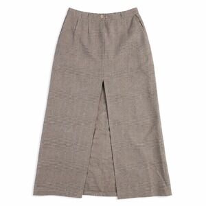 Episode Linen Skirt‎ 8 Brown Micro-Check Front Slit READ